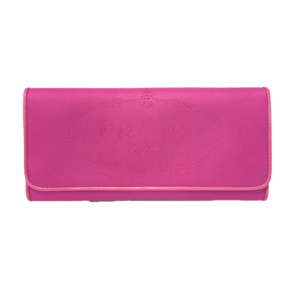 PRADA Nylon Logo Long Wallet, Pink Leather, Women's